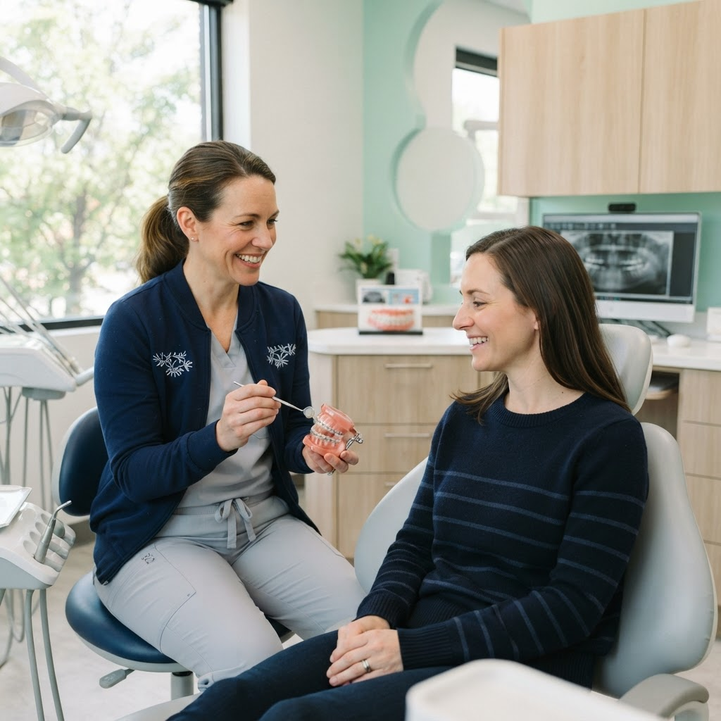 Orthodontist speaking with a patient during a consultation